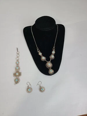 JUEGO DE 4 PIEZAS Collar Espiral Peltre De Colección Con Pequeñas Piedras Azules Foto 1 de 4