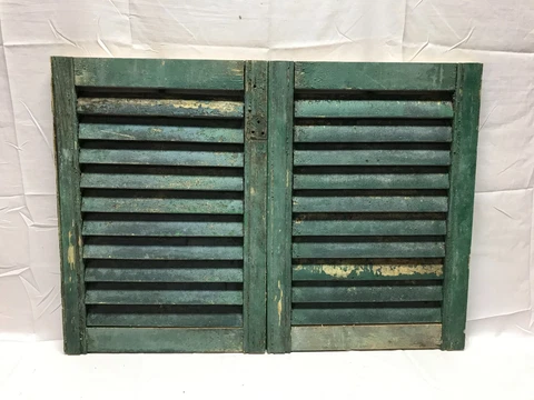 Pair VTG Shabby 15x21 Green Antique House Wood Window Shutters Old 859-23B Cover