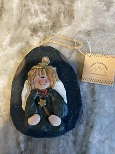 Vintage 1999 Crazy Mountain Angel On Slate Christmas Ornament  - Picture 1 of 4