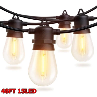 48FT LED Outdoor String Lights Shatterproof Bulbs Commercial Patio Party Garden - Image 1 of 4