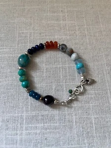 Multi Gem Bracelet Sterling Charms Lapis, Amazonite, Quartz, Garnet Sundance Sty - Picture 1 of 5