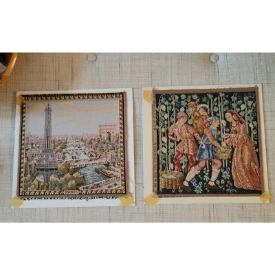Set Of 2 Vintage Tapestry Country French Wall Art for Framing Parisian Art Foto 1 de 4