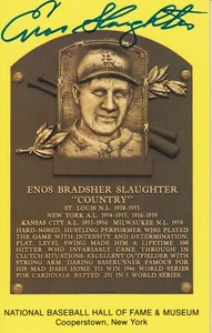 Enos Slaughter, St. Louis Cardinals HoF Outfield, signed Cooperstown Plaque card - Picture 1 of 1