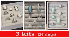 Antique Style Fancy Rings with Decorative Stone, 3 Kits (24 rings) Size #6,7,8