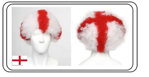 England Flag Afro Wig - 2018 World Cup St George Flag Rugby Football Fancy Dress - Picture 1 of 2