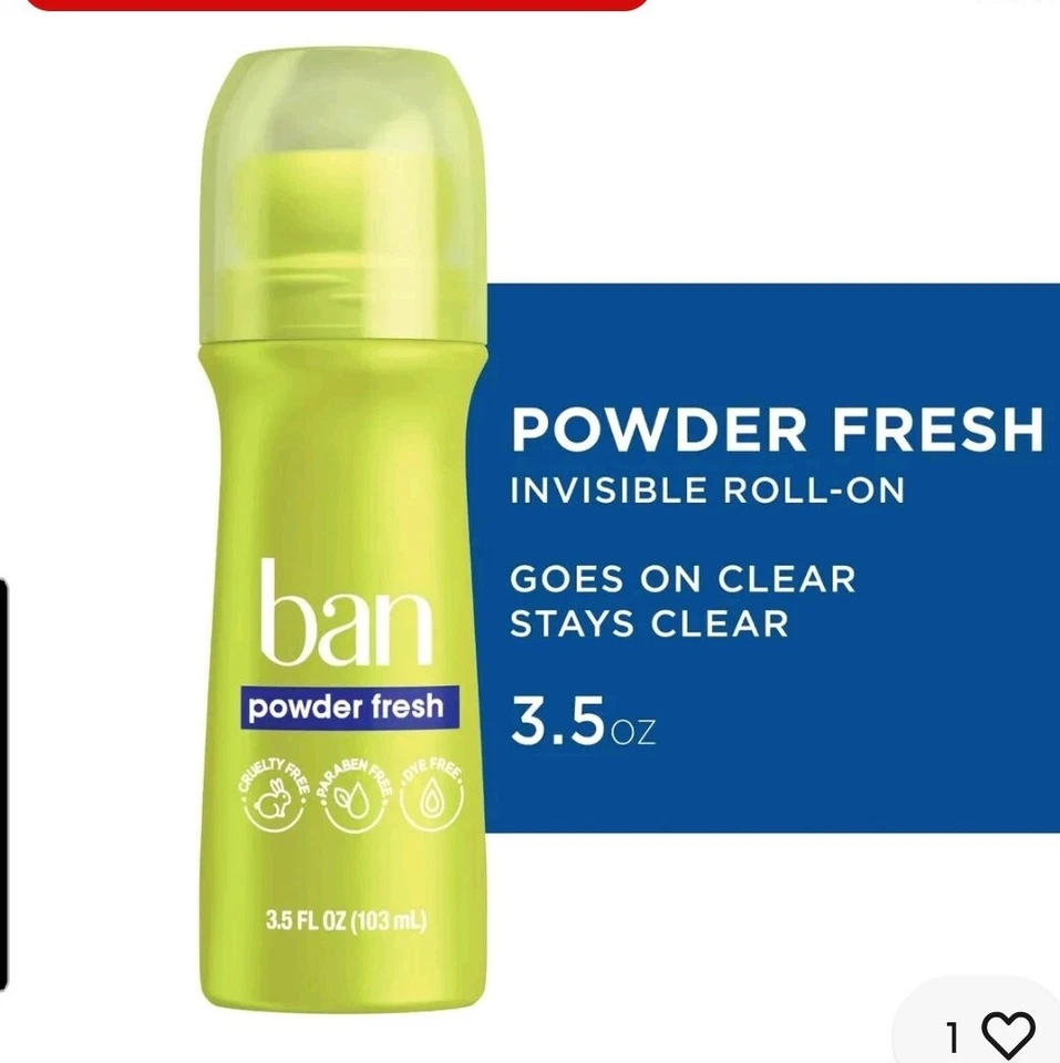 Desodorante antitranspirante Roll-On invisível 3 Ban, pó fresco, 3,5 oz - Imagem 1 de 1