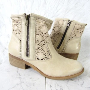 Musse & Cloud Ainhoa Beige Leather Crochet Ankle Boots Women's size EU 39 US 8 - Picture 1 of 10