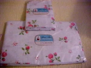 Vintage Springmaid 100 % feine Baumwollkissenbezüge & flaches Laken Rosen Neu in Verpackung - Bild 1 von 4