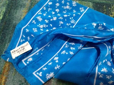 Bufanda de seda vintage Albert Nipon aguamarina profunda blanca firmada envoltura de cabello cartera corbata 32x32 Foto 1 de 4