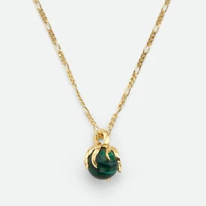 BOTTEGA VENETA Colgante Piedra Jade Verde Chapado en Oro Collar Plata de Ley - Imagen 1 de 12