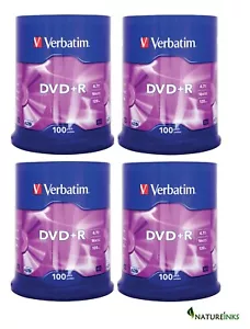 400 Genuine Verbatim Blank DVD+R 16x 4.7GB DVD Non Printable Discs 43551 Taiwan - Picture 1 of 3
