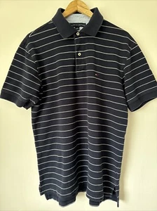 Men’s Tommy Hilfiger Navy Stripe Polo Shirt Trim Fit Large - Picture 1 of 10