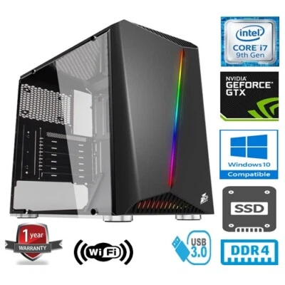 i7 9700 3GHz/4.7GHz 8 CORE 16GB RAM 120GB SSD 1TB HDD NVIDIA GTX1650 GAMING PC - Image 1 of 4