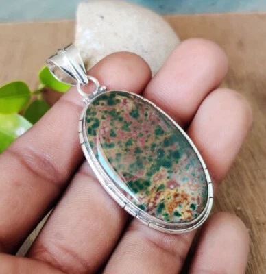 Ciondolo Fatto A Mano In Argento Sterling 925 Con Gemma Unakite B-8 - Immagine 1 di 4