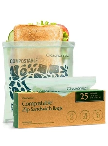Compostable* Sandwich Size Food Storage Bags (25 Eco Zip) Freezer and Leak Pr... - Picture 1 of 9