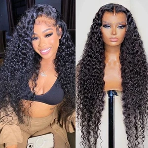 Water Wave 13x6 HD Transparent Lace Front Wigs Human Hair 180 Density Wet and... - Picture 1 of 7