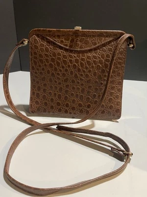 "Bolso Bandolera Jill Stuart Vintage Cuero Repujado en Cocodrilo | Hecho en Italia | 9x8x2""" Foto 1 de 4
