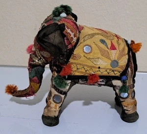 Vintage 1950’s Hand-Crafted Anglo Raj Stuffed Cotton Embroidered Elephant India - Picture 1 of 6