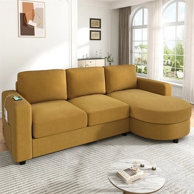 Modern Sectional Sofa 84.6" L-shaped Sofa Couch w/Curved Chaise Lounge USB Ports - Image 1 of 4