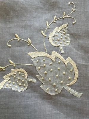 Vintage Yellow Organdy Tablecloth Set 4 Napkins Madeira Portugal Crown Linens - Image 1 of 4