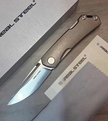 Faca de bolso de aço real Luna Maius bronze titânio Lockback N690 Blade Boost - Imagem 1 de 4