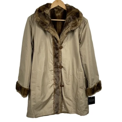 NEW Tally-Ho Outerwear Reversible Faux Fur Mink Coat Womens Petite Small Winter - Image 1 of 4