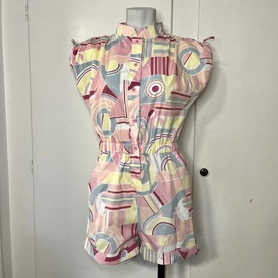 Pantalones Cortos Mameluco Vintage Años 80/90 Just a Teeze Funky Rosa Azul Estampado  Foto 1 de 4