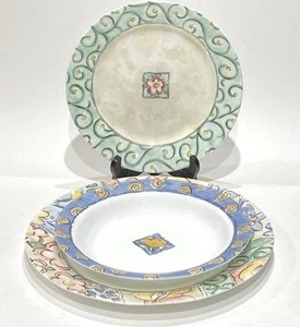 Corelle WATERCOLORS 3 PCs 1 Dinner Plate 1 Luncheon Plate 1 Bowl Fruit & Flowers - Picture 1 of 6