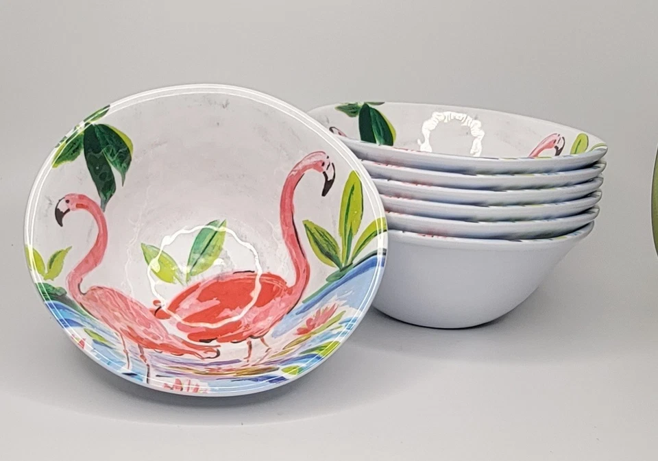 Juego de 7 cuencos de melamina Cynthia Rowley flamenco melamina rosa blanco playa Foto 1 de 4
