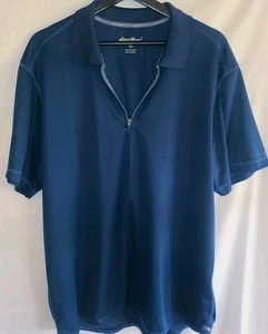 Eddie Bauer Mens XL Short Sleeve 1/4 Zip Casual Shirt Navy Blue - Picture 1 of 11