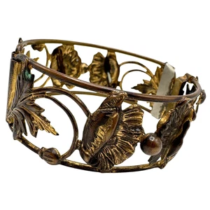 Viktorianischer Repousse Messing Armreif mit Blumenmuster Vintage - Bild 1 von 12