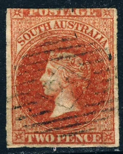 SOUTH AUSTRALIA Queen Victoria 1855 Two Pence Rose-Carmine W Large Star SG 2 VFU - Picture 1 of 2