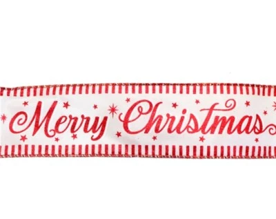 4 Yards 2.5" Merry Christmas ribbon~Wired ribbon~red glitter Christmas ribbon - Image 1 of 2