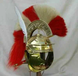 Römischer Messinghelm Mittelalter Ritter Roman Centurion Helm mit Feder - Bild 1 von 4