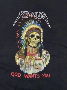 Camiseta Yeezus 2013 God Want You Tour Negra Indio Nativo Calavera Kanye Pequeña - Imagen 1 de 8