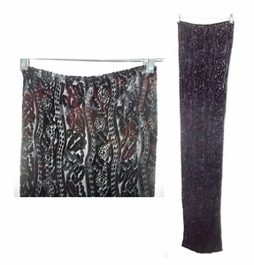 Black, Gray and Dark Red Floral Sheer Velvet Relief Silk Scarf 56" L x 12" - Picture 1 of 4