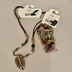 NWT Cato Olivine Necklace & Bracelet Jewelry Set Browns Greens Fall Leaf - Picture 1 of 6