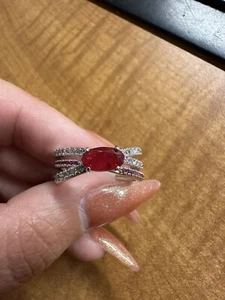 BP "The Nicole Ring" RBP6214 Size 9 LC Ruby & Genuine Quartz Rhodium Plated - Picture 1 of 3