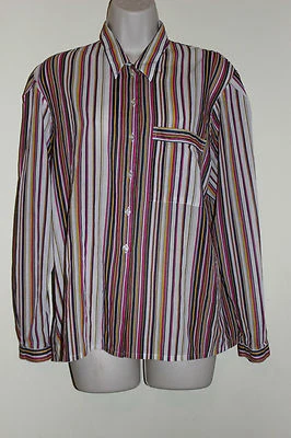 Blusa Jeager Talla M Ajuste 97cm/38" Multicolor Rayas Algodón Camisa Manga Larga  Foto 1 de 4