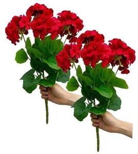 2PCS 18'' Artificial Geraniums Silk Flowers Plants Home Outdoor Decor Ruby Red - Picture 1 of 7