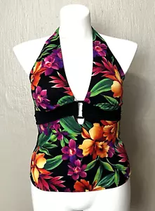Miraclesuit Tankini Swim Top Women's Halter Style Black Tropical Sexy Size 14 - Picture 1 of 6