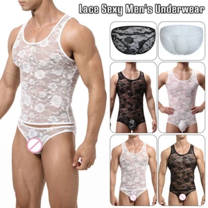 1 pieza Para hombres Lencería Sexy Encaje Transparente Prendas para el torso sin mangas Chalecos Calzoncillos Set Bodytrajes - Imagen 1 de 30