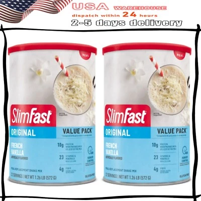 Mezcla de batido de reemplazo de comida original SlimFast, vainilla francesa, paquete de 2 - 44 porciones Foto 1 de 4