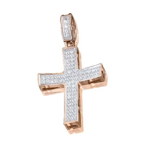 Подвеска в виде креста с натуральным круглым бриллиантом 2/7 карата чистое розовое золото 14 карат - Изображение 1 из 1