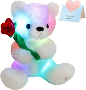 Glow Teddy Bear with Rose Stuffed Animal for Soft Light Up Plush Toy Valentines - Picture 1 of 7