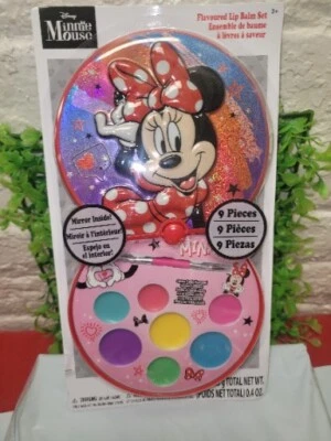 Disney Minnie Mouse Flavored Lip Balm Set 9 PC Set Compact W/Mirror New - Image 1 of 2