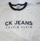 Calvin Klein Men's T-Shirt White w/Logo Black Stripes CK Jeans Size XL