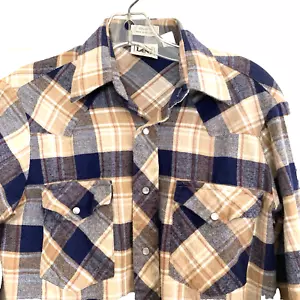 Camicia Vintage LEE Western Pearl Snap Taglia S Cotone Bue Beige Marrone Plaid - Foto 1 di 8