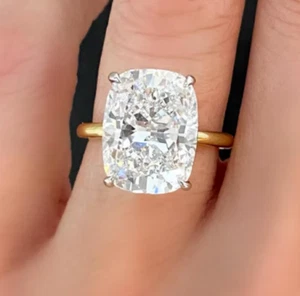 6CT Cusion Lab Grown Diamond EF/VS Wedding Solitaire Ring 14k Multi Tone Gold - Picture 1 of 16