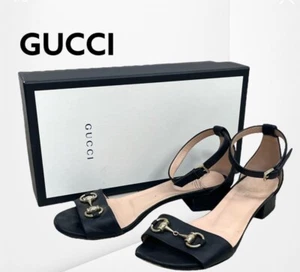 Gucci Horsebit Black leather ankle strap sandals sz 37.5 made in italy - Picture 1 of 8